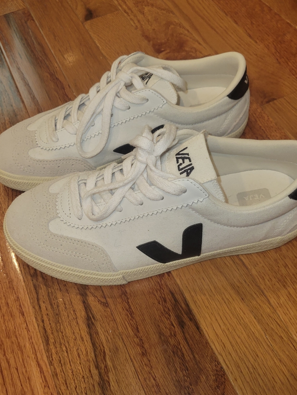 Veja White Canvas Sneakers with Black V Logo 7
